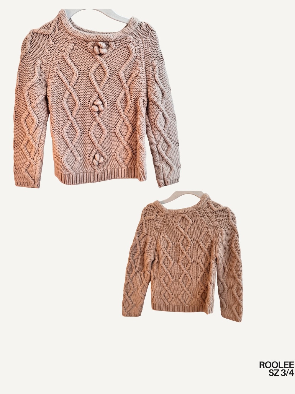 Roolee Blush Cable Knit Crew Sweater
